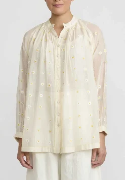 Péro Cotton And Silk Hand Beaded And Embroidered Daisy Shirt In Ivory White