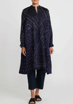 Injiri Cotton Bandhani Indigo Rasa Dress In Blue