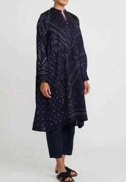 Injiri Cotton Bandhani Indigo Rasa Dress In Blue