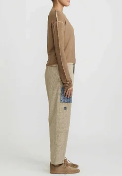 Umit Unal Cotton Corduroy Patch Drop Crotch Pants In Natural & Denim