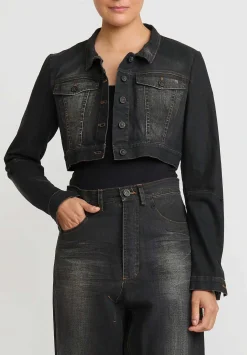 Rundholz Cotton Denim Cropped Jacket In Faded Black