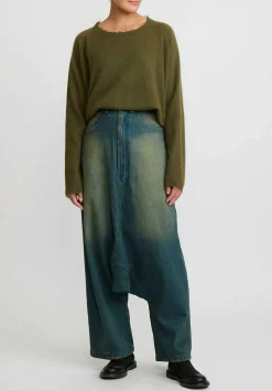 Rundholz Dip Cotton Denim Distressed Drop Crotch Jeans In Schilf Blue