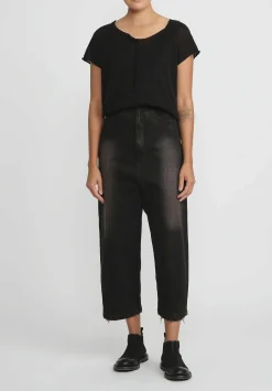 Rundholz Cotton Denim Distressed Dropcrotch Jeans In Black & Brown