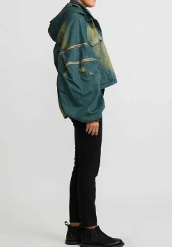 Rundholz Dip Cotton Distressed Denim Jacket With Exaggerated Zipper Sleeves In Schilf Blue