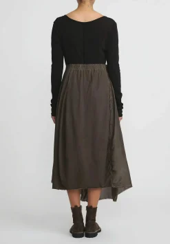 Rundholz Cotton Distressed Layered A-Line Skirt In Kaffee Brown Cloud