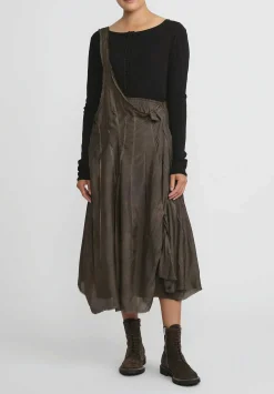 Rundholz Cotton Distressed Layered A-Line Skirt In Kaffee Brown Cloud