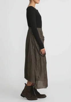 Rundholz Cotton Distressed Layered A-Line Skirt In Kaffee Brown Cloud