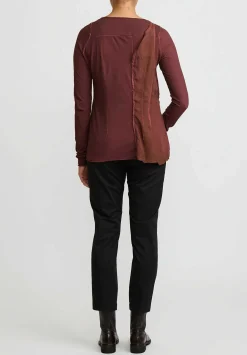 Rundholz Cotton Distressed Long Sleeve T-Shirt In Rust Red Cloud