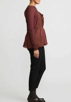 Rundholz Cotton Distressed Long Sleeve T-Shirt In Rust Red Cloud