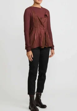 Rundholz Cotton Distressed Long Sleeve T-Shirt In Rust Red Cloud