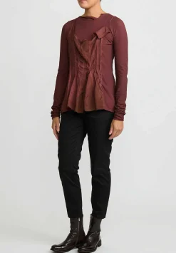 Rundholz Cotton Distressed Long Sleeve T-Shirt In Rust Red Cloud