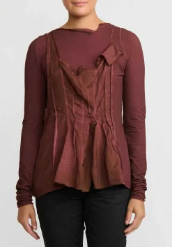 Rundholz Cotton Distressed Long Sleeve T-Shirt In Rust Red Cloud