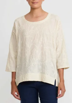 Injiri Cotton Embroidered Rasa Top In Ivory White
