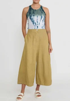 Gilda Midani Cotton ''Forest'' Dyed Tank Top In White, Green & Kaki Yellow