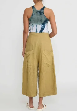 Gilda Midani Cotton ''Forest'' Dyed Tank Top In White, Green & Kaki Yellow