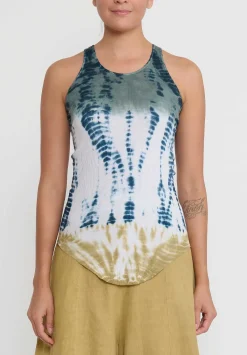 Gilda Midani Cotton ''Forest'' Dyed Tank Top In White, Green & Kaki Yellow