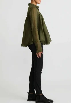 Rundholz Dip Cotton Gathered Shirt In Olive Green