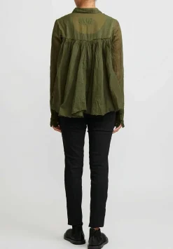 Rundholz Dip Cotton Gathered Shirt In Olive Green
