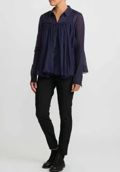 Rundholz Dip Cotton Gathered Shirt In Grape Purple