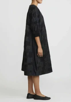 AODress Cotton, Linen And Silk Patched A-Line Dress In Sumi Black
