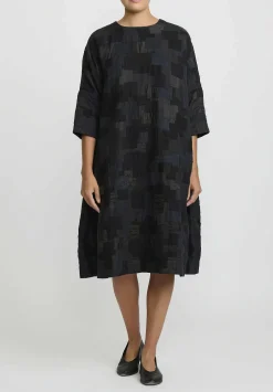 AODress Cotton, Linen And Silk Patched A-Line Dress In Sumi Black