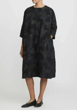 AODress Cotton, Linen And Silk Patched A-Line Dress In Sumi Black