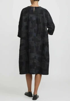 AODress Cotton, Linen And Silk Patched A-Line Dress In Sumi Black