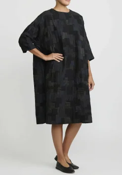 AODress Cotton, Linen And Silk Patched A-Line Dress In Sumi Black