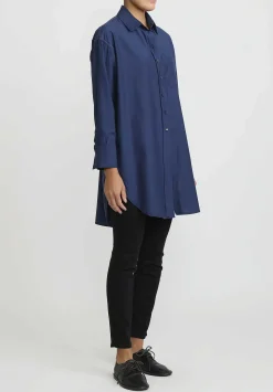 Umit Unal Cotton Long Asymmetric Side-Slit Shirt In Indigo Blue