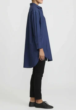 Umit Unal Cotton Long Asymmetric Side-Slit Shirt In Indigo Blue