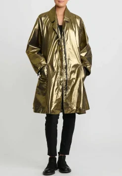 Rundholz Dip Cotton Oversized Metallic A-Line Coat In Gold & Black