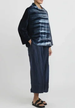 Gilda Midani Cotton Pattern Dyed Square Longsleeve Top In Aquamarine Blue