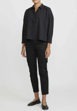 AODress Cotton Small Collar Pin Dot Shirt In Sumi Black