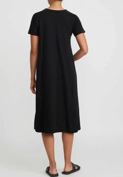 Gilda Midani Cotton Solid Dyed Short Sleeve Maria Dress In Black