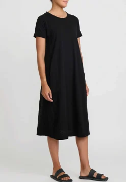 Gilda Midani Cotton Solid Dyed Short Sleeve Maria Dress In Black