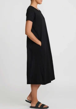 Gilda Midani Cotton Solid Dyed Short Sleeve Maria Dress In Black
