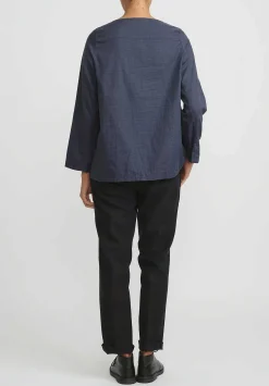 Bergfabel Cotton Square Neck Mara Top In Blue Check