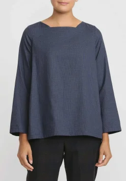 Bergfabel Cotton Square Neck Mara Top In Blue Check