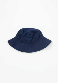 Injiri Cotton Twill Reversible Bucket Hat In Navy Blue Check