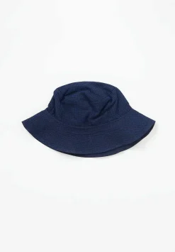 Injiri Cotton Twill Reversible Bucket Hat In Navy Blue Check