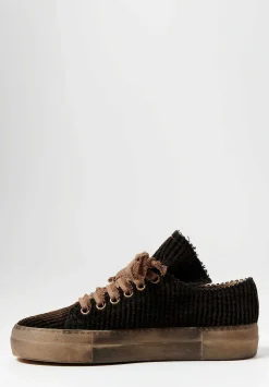 Uma Wang Cotton Velvet Striped Low Tennis Shoes In Dark Brown