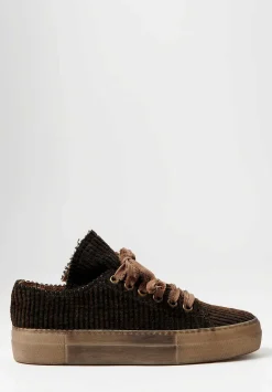 Uma Wang Cotton Velvet Striped Low Tennis Shoes In Dark Brown