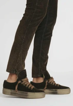 Uma Wang Cotton Velvet Striped Low Tennis Shoes In Dark Brown