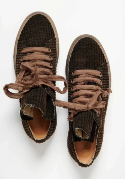 Uma Wang Cotton Velvet Striped Low Tennis Shoes In Dark Brown