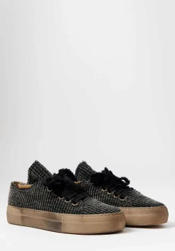 Uma Wang Cotton Velvet Striped Low Tennis Shoes In Dark Grey