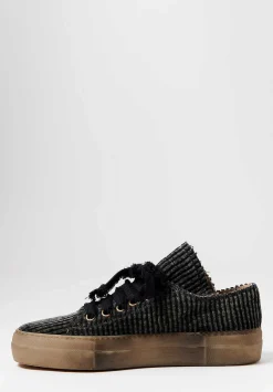 Uma Wang Cotton Velvet Striped Low Tennis Shoes In Dark Grey