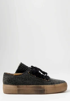 Uma Wang Cotton Velvet Striped Low Tennis Shoes In Dark Grey