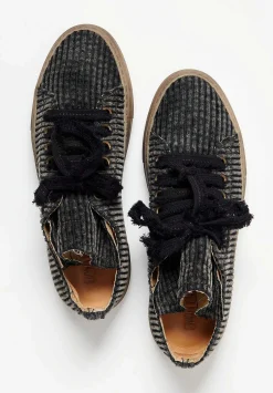 Uma Wang Cotton Velvet Striped Low Tennis Shoes In Dark Grey