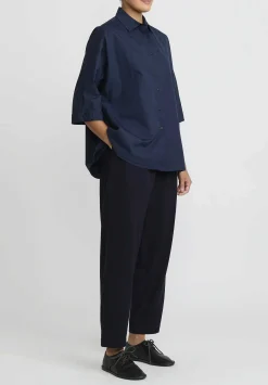 Casey Casey Cotton Waga Short Sleeve Shirt In Navy Blue
