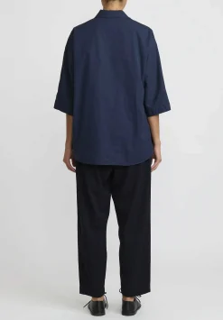 Casey Casey Cotton Waga Short Sleeve Shirt In Navy Blue